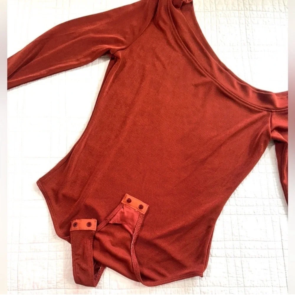 Free People Cherry Chai One-Shoulder Maroon Bodysuit